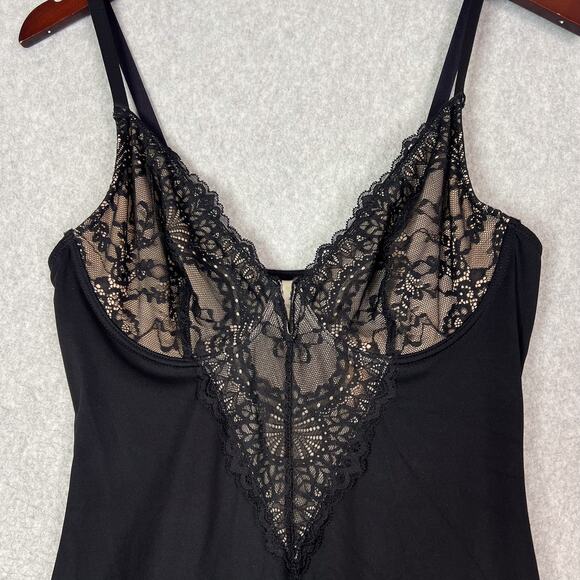 Popilush Black Shapewear Lace V Neck Side Slit Maxi Slip Dress Size Medium - Picture 4 of 9